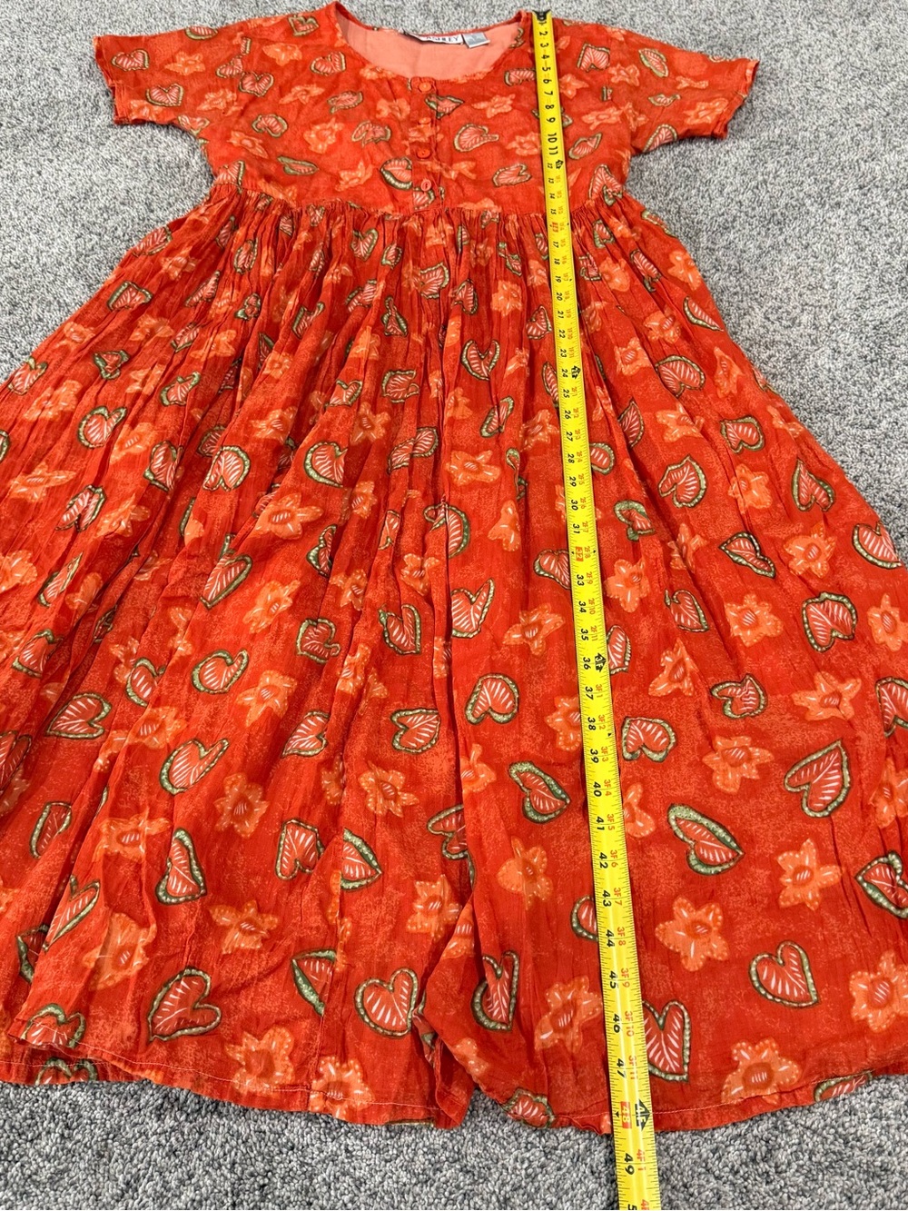 Vtg Jane Ashley 100% Cotton Voile Novelty Print Orange Midi Dress Women’s M - Picture 4 of 11